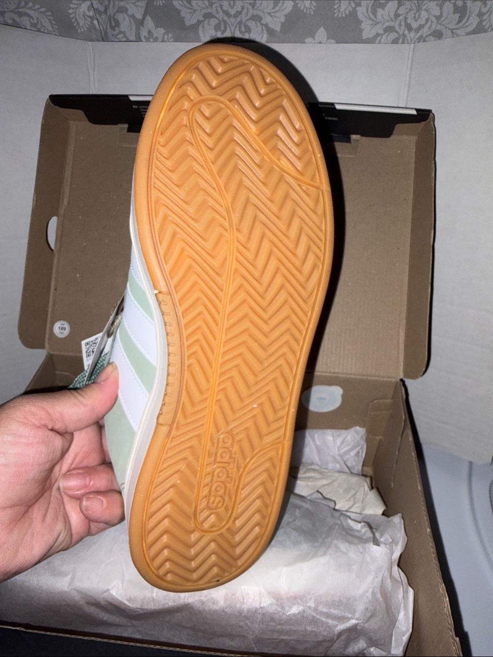adidas Sage Green Suede Sneakers with White Stripes - Picture 4 of 8
